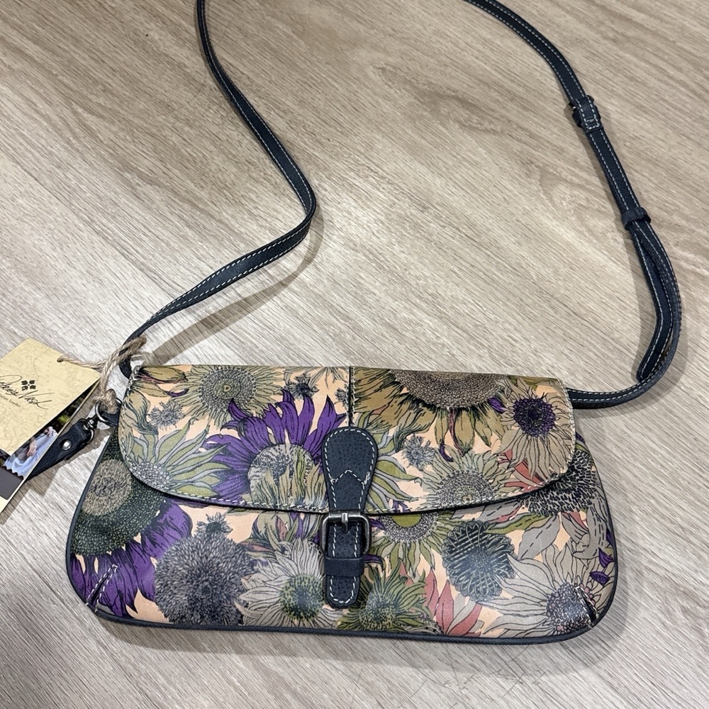 NWT PATRICIA NASH Black Glitter Rose Baku Clutch CrossBody Italian Leather